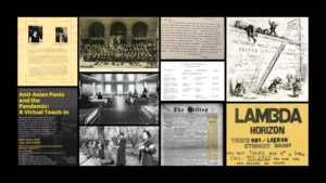 A collage of primary sources related to the history of higher education.